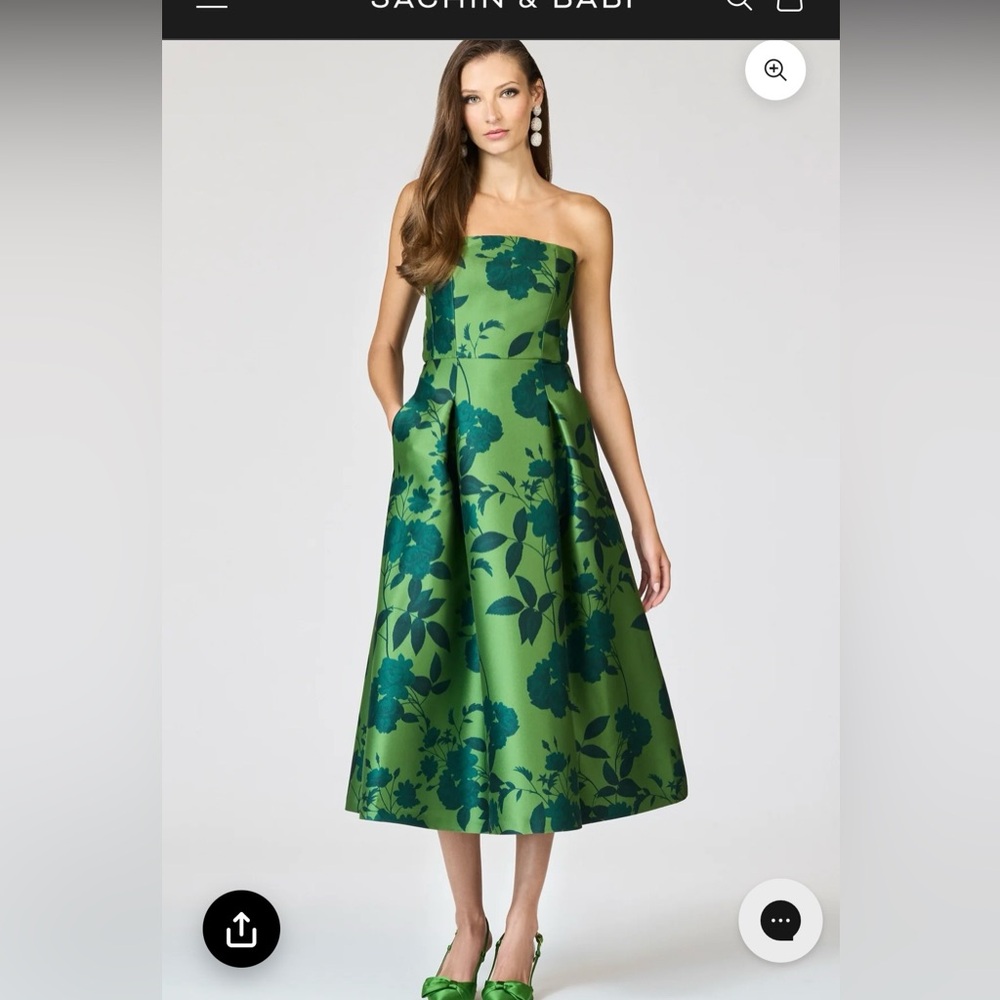 NWT Sachin + Babi Strapless Green Floral Shay Dress with pockets size 10